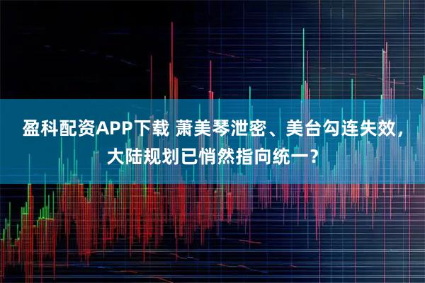 盈科配资APP下载 萧美琴泄密、美台勾连失效，大陆规划已悄然指向统一？